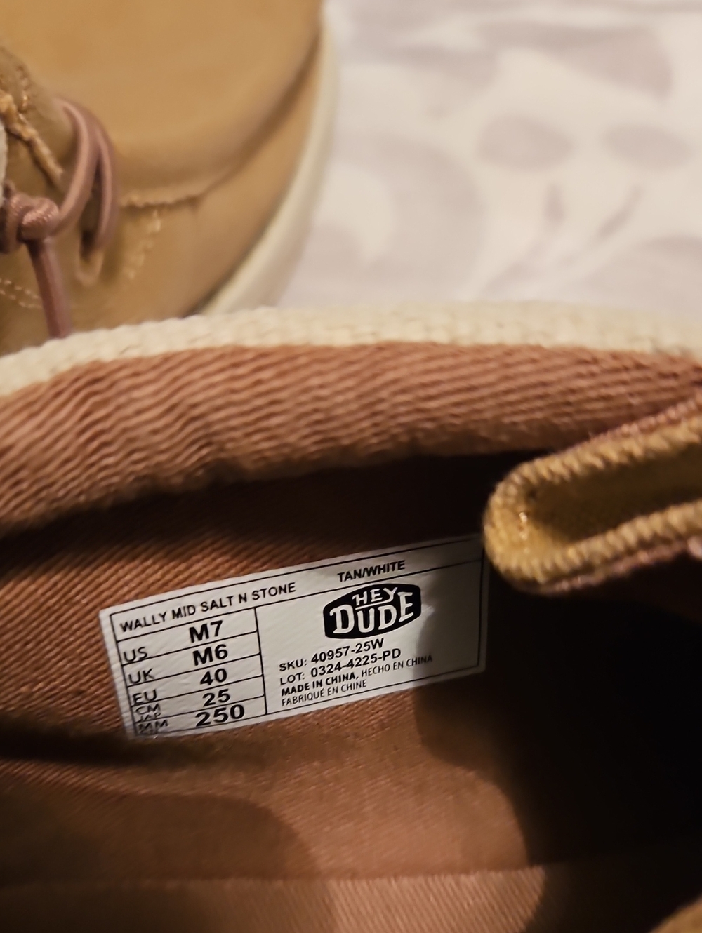 Hey Dude Men's Tan Canvas Slip-On Loafers with Cream Collar - Picture 6 of 6